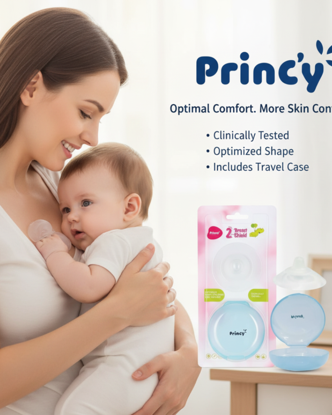 Princy 2pcs Silicone Breast Shields with Protective Cases | Promotes Skin Contact | Clinically Tested & BPA-Free | 2-Pack (Standard Size)