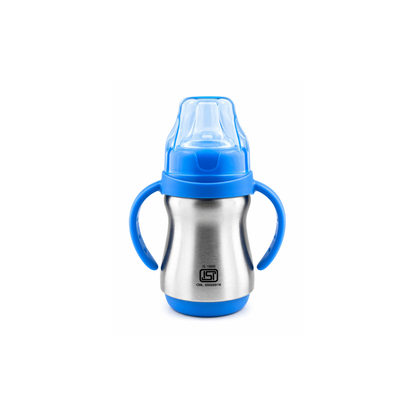 Princy Stainless Steel Water Bottle for Kids with Handle – Wide Neck Silicone Nipple – Steel Baby Bottle, 6+ Months