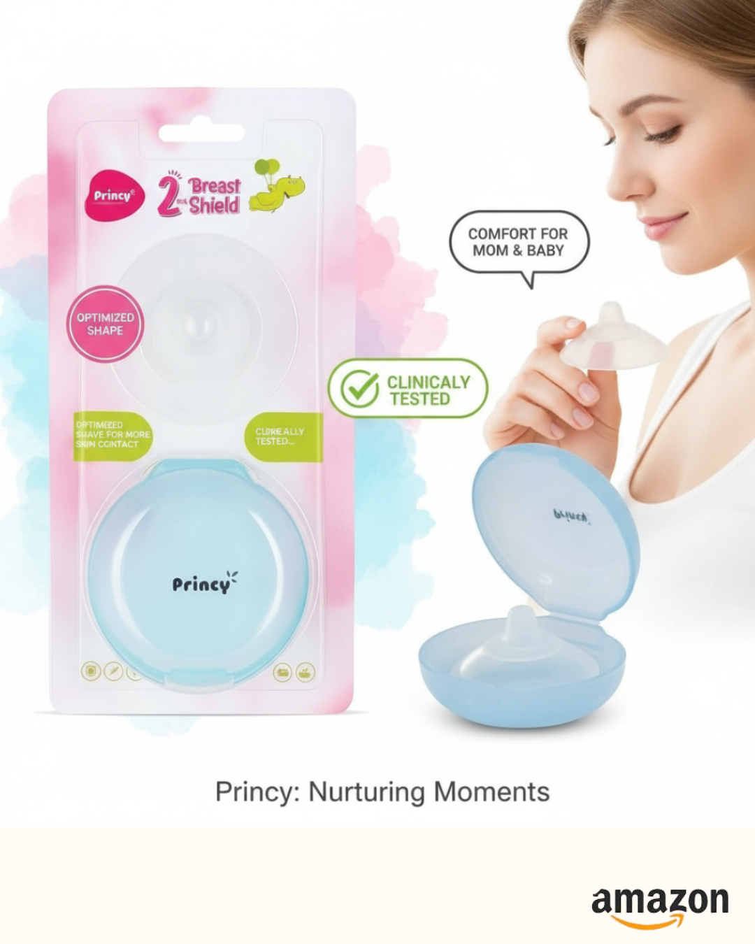 Princy 2pcs Silicone Breast Shields with Protective Cases  | Promotes Skin Contact | Clinically Tested & BPA-Free | 2-Pack (Standard Size)