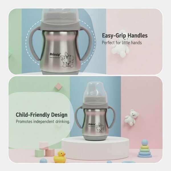 Princy 225ml Stainless Steel Water Bottle for Kids with Handle - Image 3